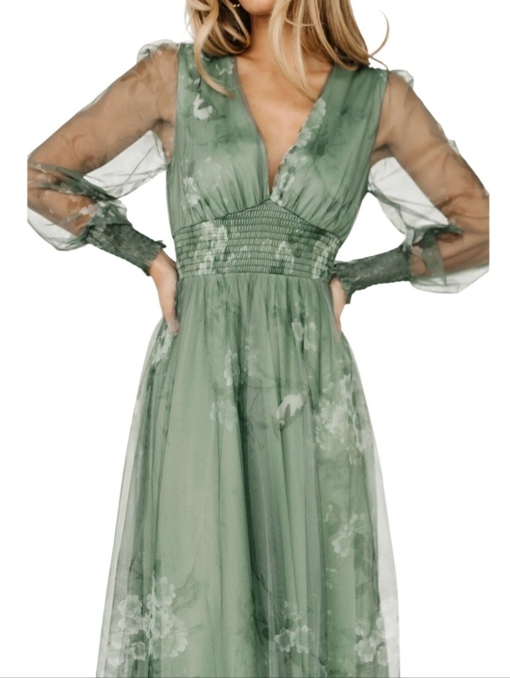 Baltic Born Layla Tulle Maxi Dress Dusty Green Floral Size Large NWT - Picture 5 of 16
